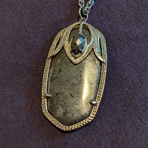 Kendra Scott Long Gold with Army Green Stone Pendant Necklace